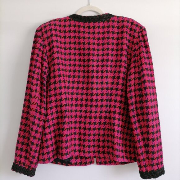 Geary Roark Womens Pink Houndstooth Print Silk Jacket Skirt Set Outfits Size 14 - Picture 6 of 12